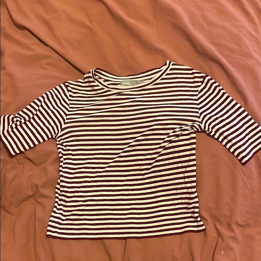 Vince Striped Maroon and White Top silk blend